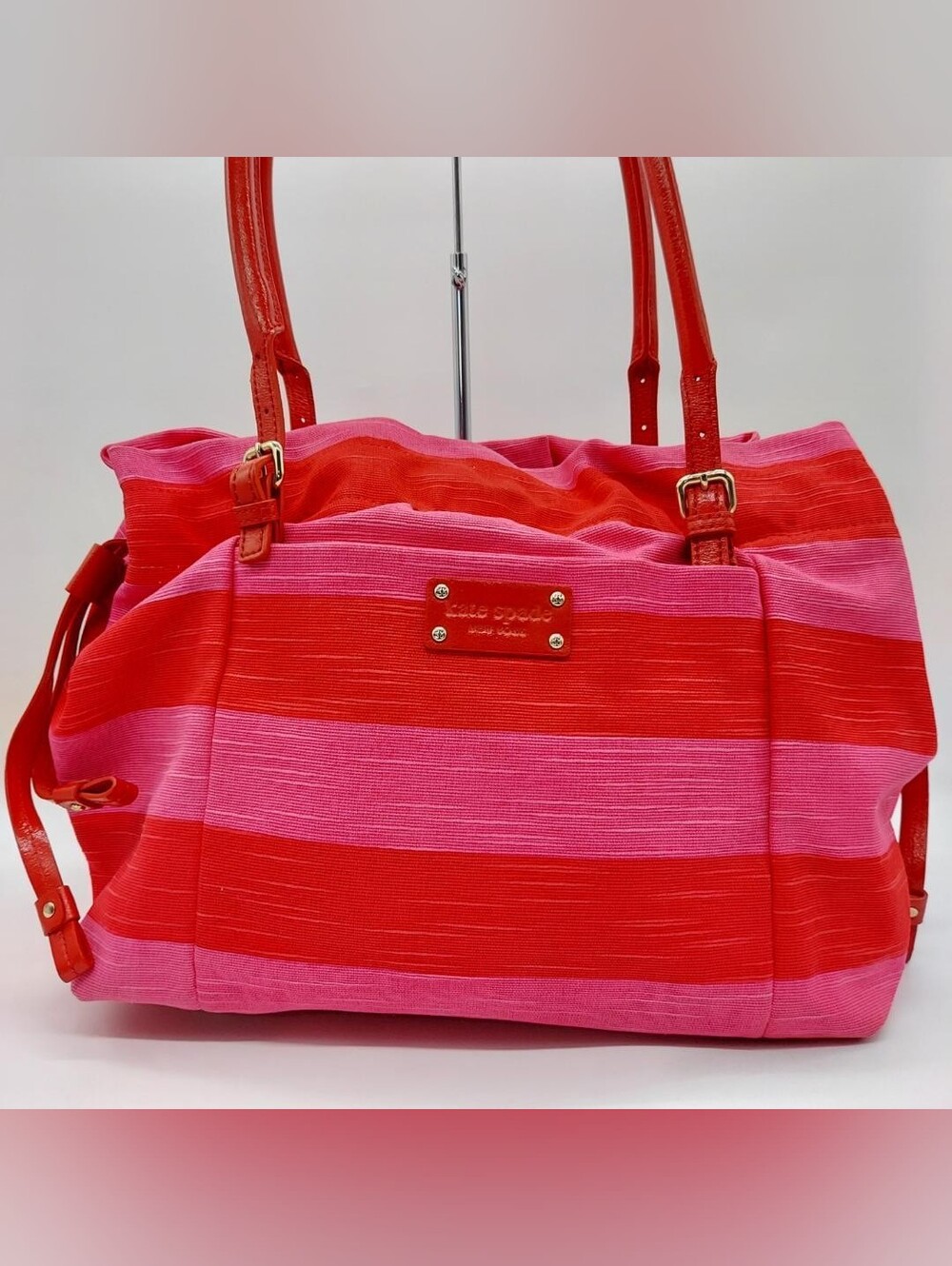 Kate Spade Pink and Red Striped Tote, EUC